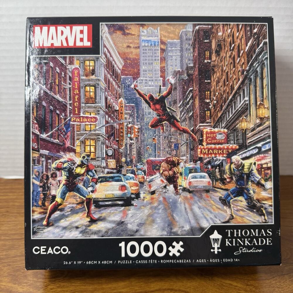 Marvel Deadpool Snowday 1000 Pc Jigsaw Puzzle Ceaco Thomas Kinkade Complete